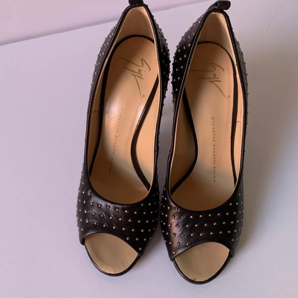 Giuseppe Zanotti Black Studded Peep Toe Heels 6.5 - Picture 3 of 8